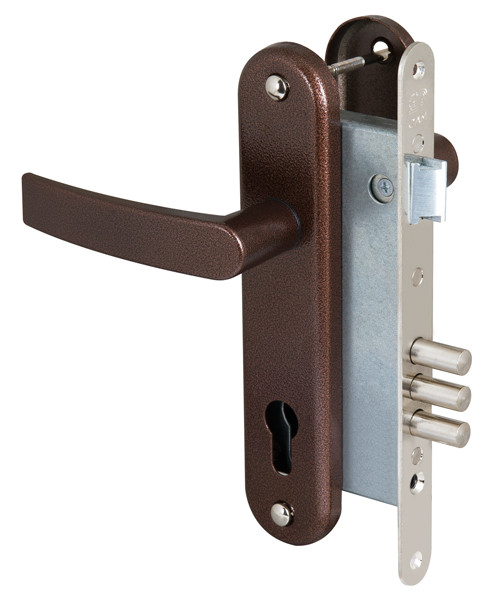 Корпус Sam (Сам) врезного замка с защёлкой в комплекте с ручкой ЗВ4-3 (медный антик) /78103/ 