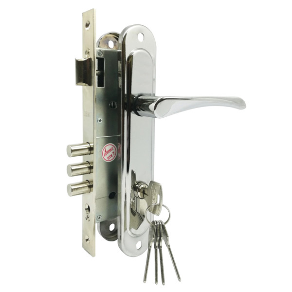 Замок Zenit (Зенит) врезной цилиндровый с защёлкой в комплекте с ручкой ЗВ4-85.3 (хром), 5 кл. 