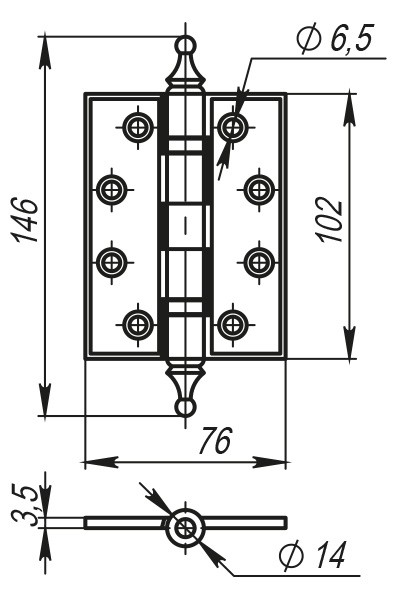 Петля Armadillo (Армадилло) универсальная Castillo CL 500-A4 102x76x3,5 AS Античное серебро 