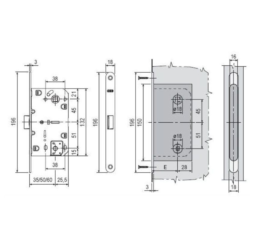 B06102.50.34.567 AGB (АГБ) Защелка врезная WC (мат. хр.) с отв. пл. B02402.05.34 MEDIANA POLARIS 