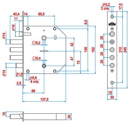 Замок Elbor (Эльбор) врезной сувальдный с задвижкой и защёлкой Базальт 1.05.41, 5 кл. /02646/ 