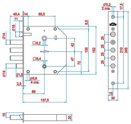 Замок Elbor (Эльбор) врезной сувальдный с задвижкой и защёлкой Базальт 1.05.41, 5 кл. /02646/ 