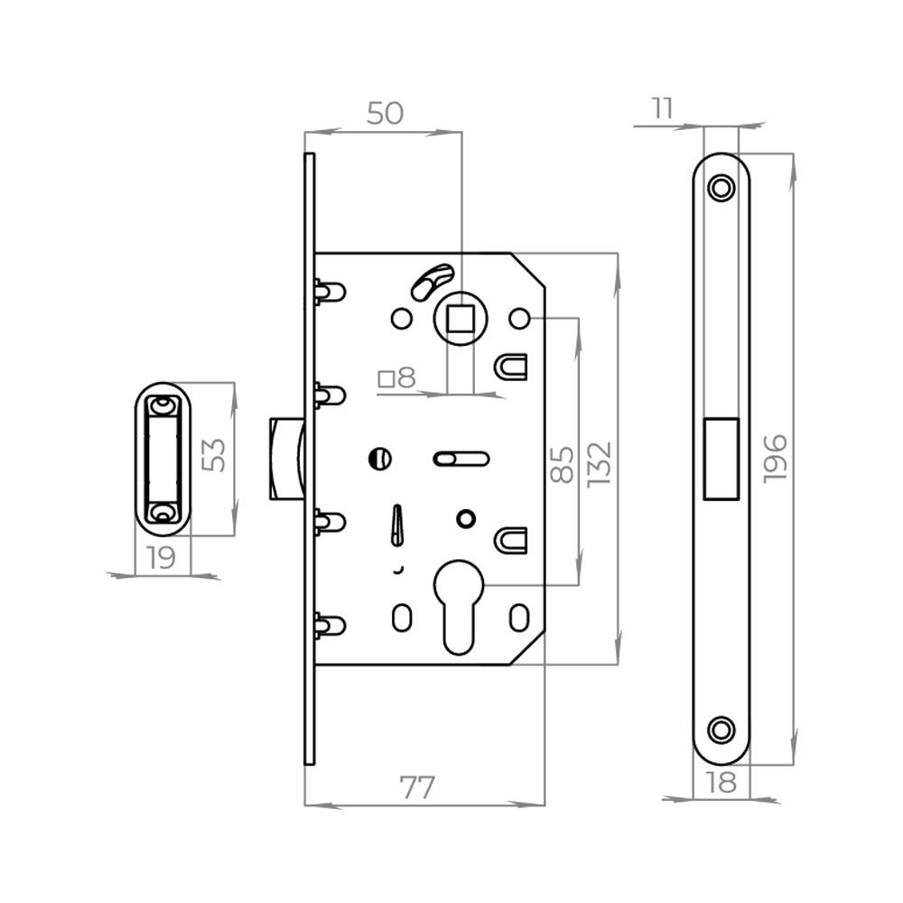 Корпус Ajax (Аякс) врезного замка с защелкой MAGNLN85-50 SN мат.никель Корпус Ajax (Аякс) врезного замка с защелкой MAGNLN85-50 SN мат.никель