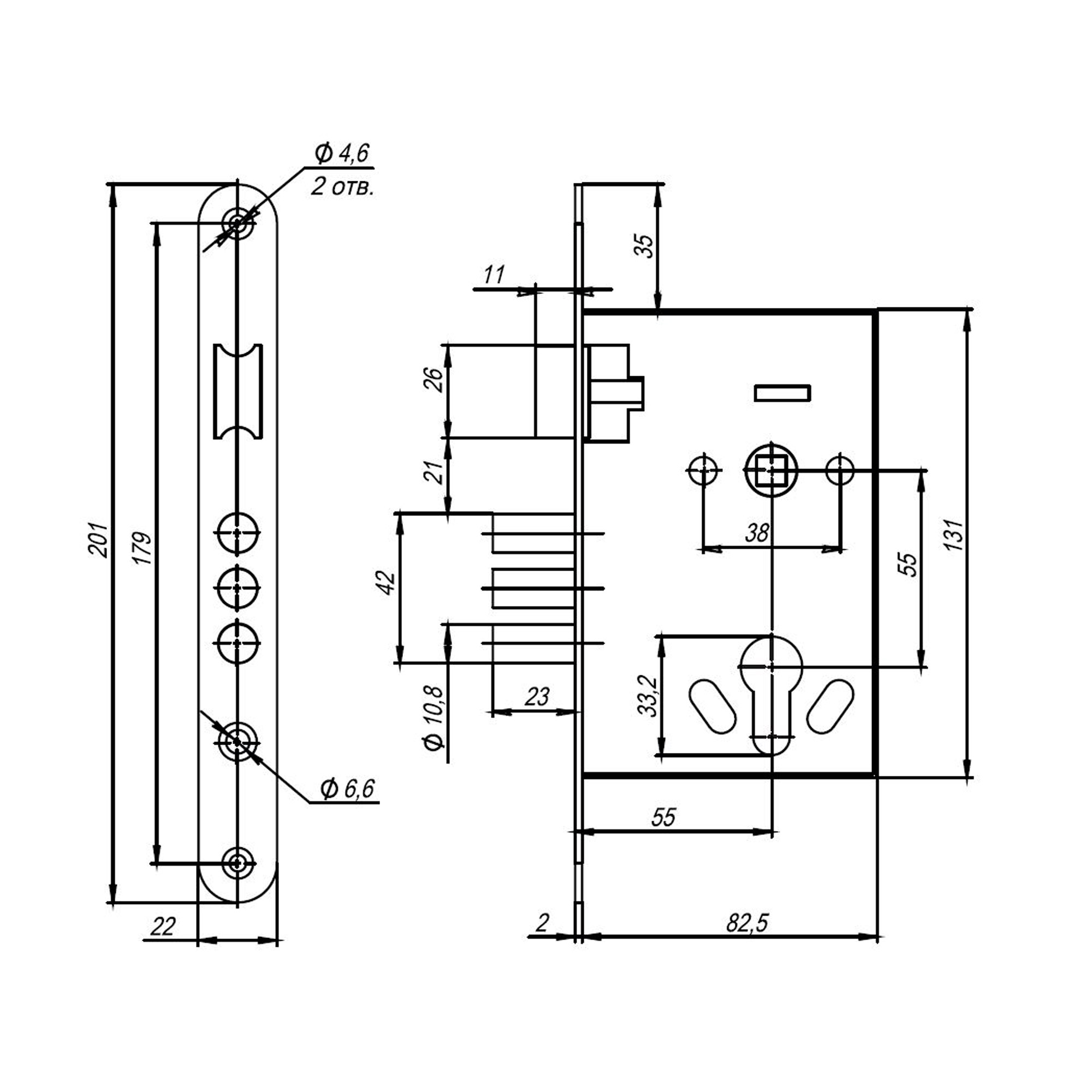 Корпус Ajax (Аякс) врезного замка с ручками на планке KIT А7-5555/3 W/B MOS 