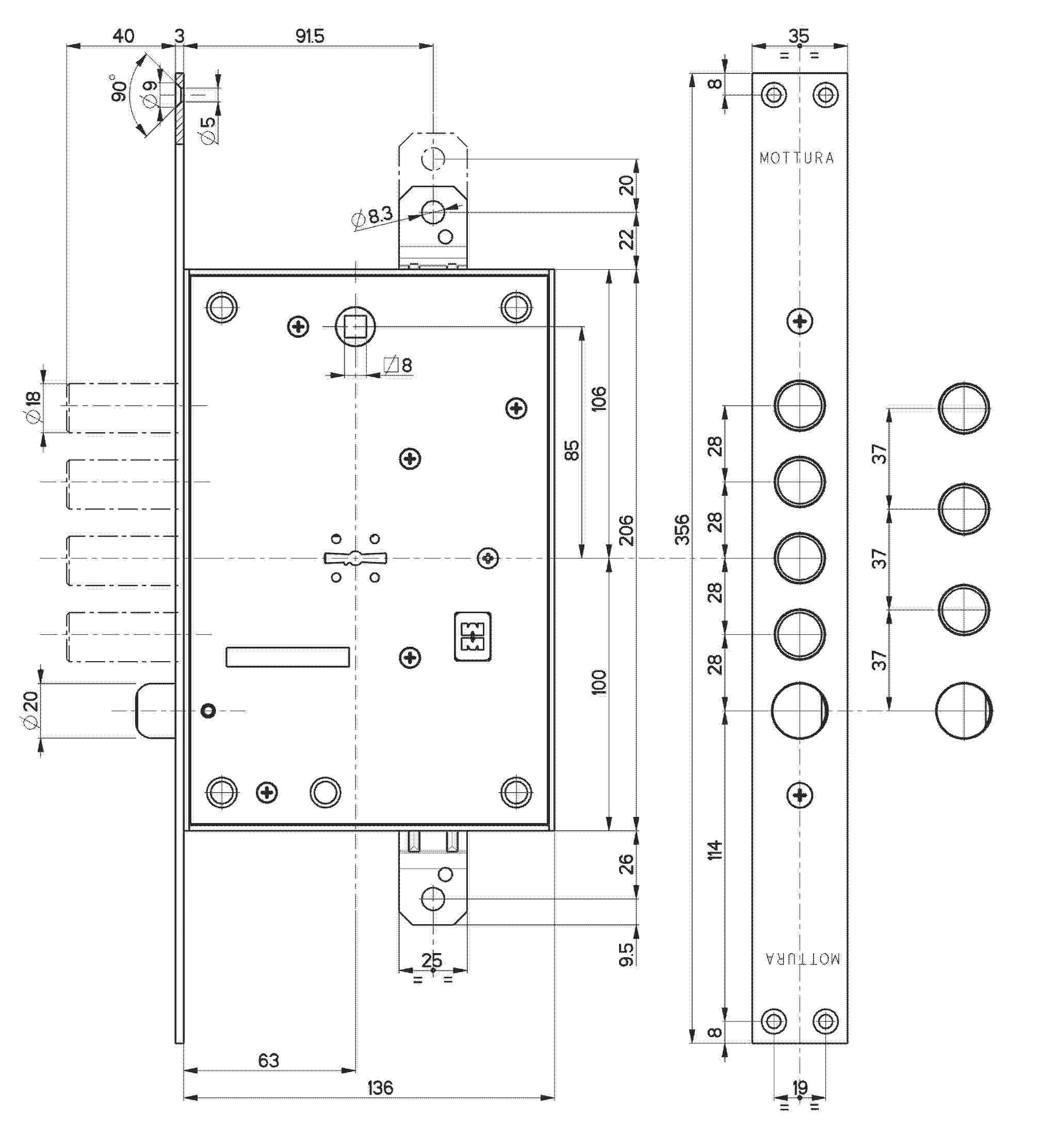Замок Mottura (Моттура) врезной сувальдный с защёлкой 52.771, ключ 60 мм, без накл. Замок Mottura (Моттура) врезной сувальдный с защёлкой 52.771, ключ 60 мм, без накл.