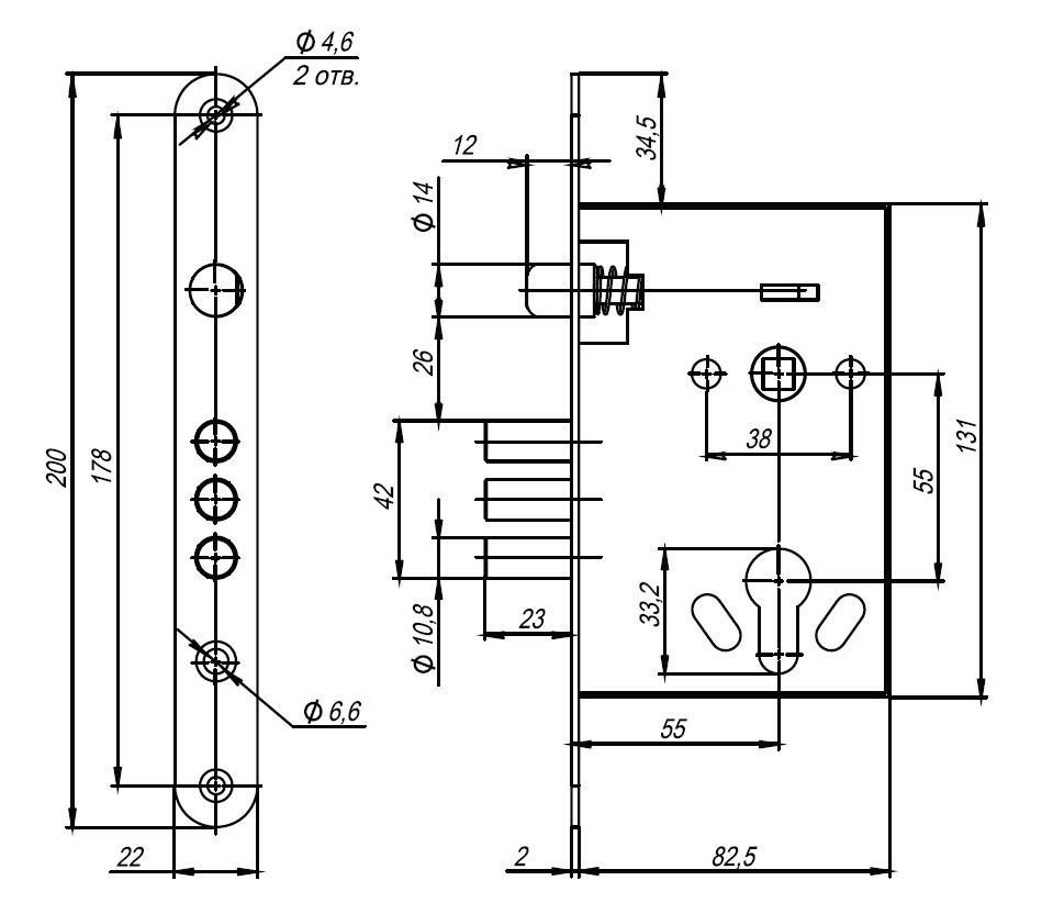 Корпус Ajax (Аякс) врезного замка с ручками на планке KIT А5-3155/3 W/B 