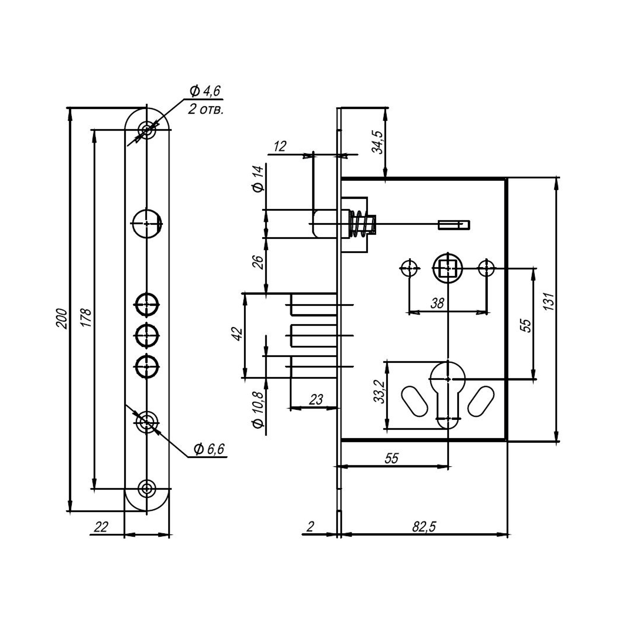 Корпус Ajax (Аякс) врезного замка с ручками на планке KIT А5-3155/3 W/B 