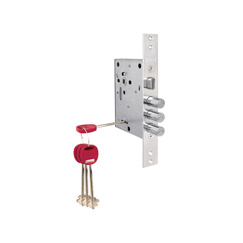 Замок Kale kilit (Кале килит) врезной сувальдный с защёлкой 442/L , 4 кл. (кл. 60 мм) 