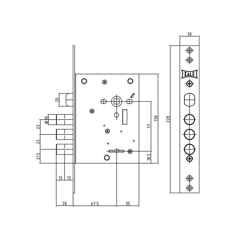 Замок Kale kilit (Кале килит) врезной сувальдный с защёлкой 442/L , 4 кл. (кл. 60 мм) 