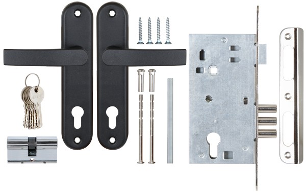 Замок Sam (Сам) врезной цилиндровый с защёлкой в комплекте с ручкой ЗВ4-3 (черный муар), 5 кл. /78401/ Замок Sam (Сам) врезной цилиндровый с защёлкой в комплекте с ручкой ЗВ4-3 (черный муар), 5 кл. /78401/