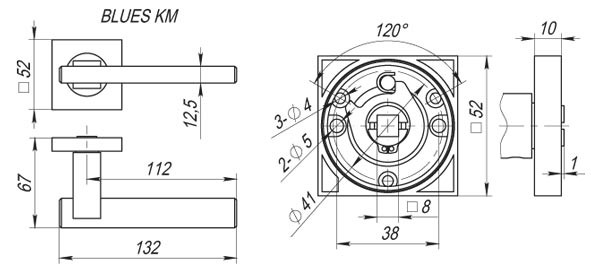 Ручка Fuaro (Фуаро) раздельная K.KM52.BLUES (BLUES KM) SN/CP-3 матовый никель/хром 