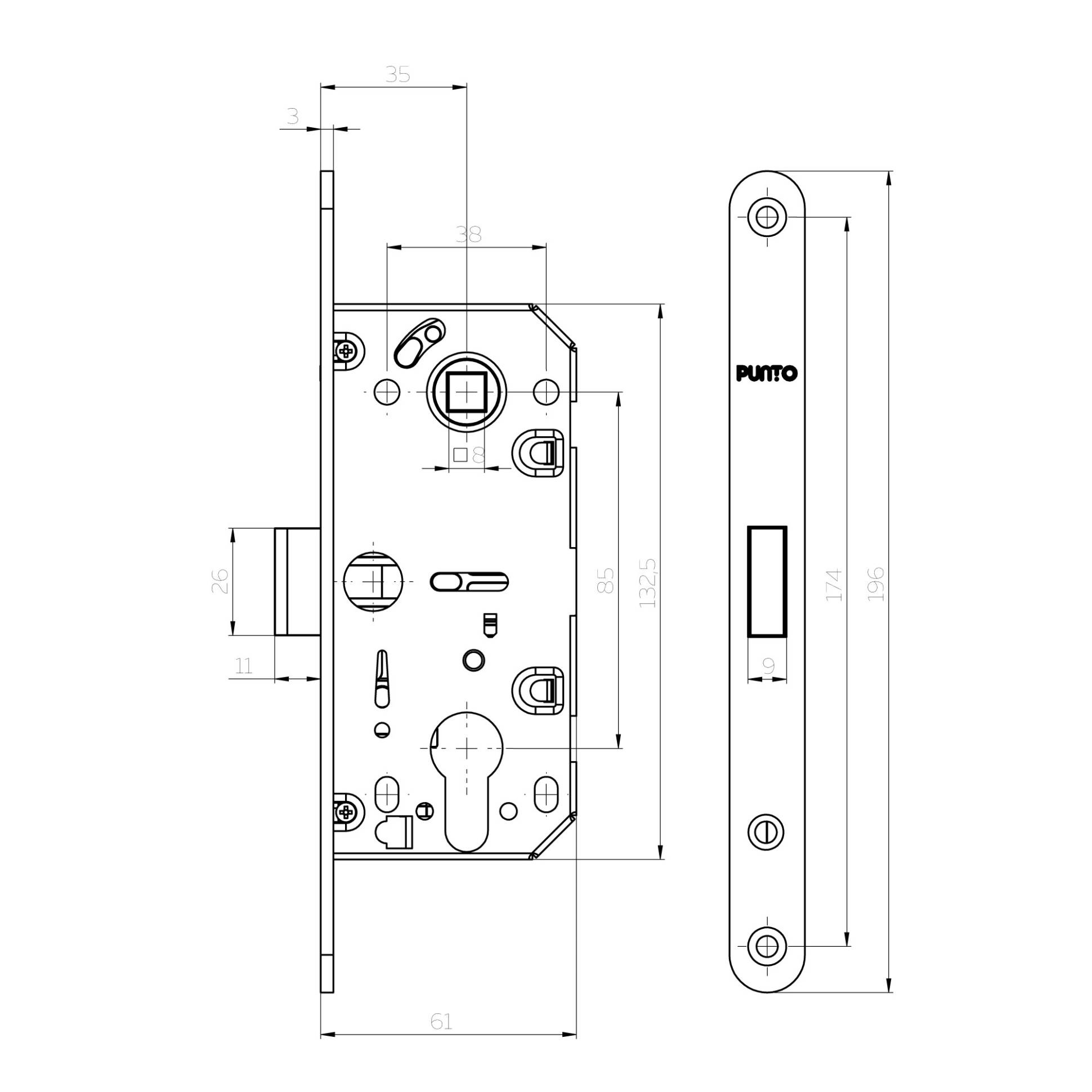 Корпус Punto (Пунто) замка ML85-35/IND BL (черный) 