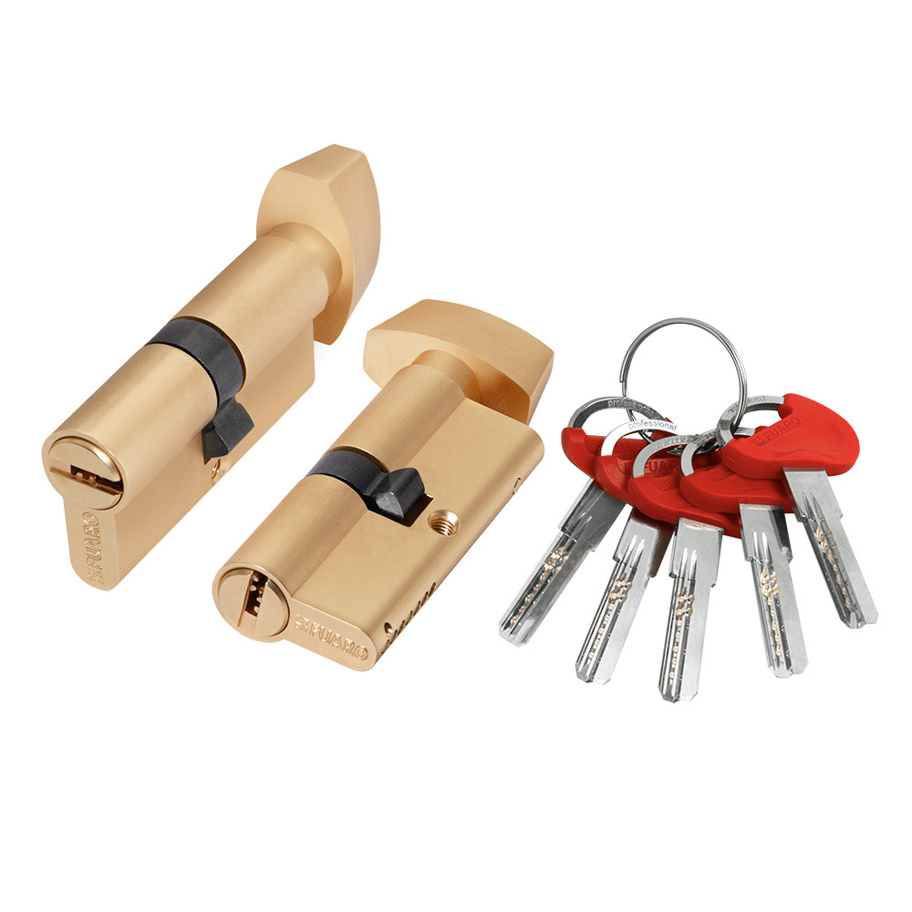 Цилиндровый Fuaro (Фуаро) механизм (D-PRO502/60) D-PRO5002KnobRL60(25+10+25) SSG-39 сатинированное золото 5Key 
