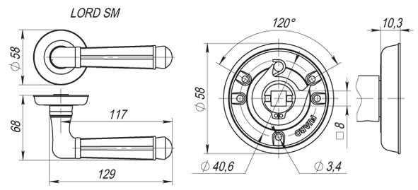 Ручка Fuaro (Фуаро) раздельная R.SM58.LORD (LORD SM) MAB-6 темная бронза Ручка Fuaro (Фуаро) раздельная R.SM58.LORD (LORD SM) MAB-6 темная бронза
