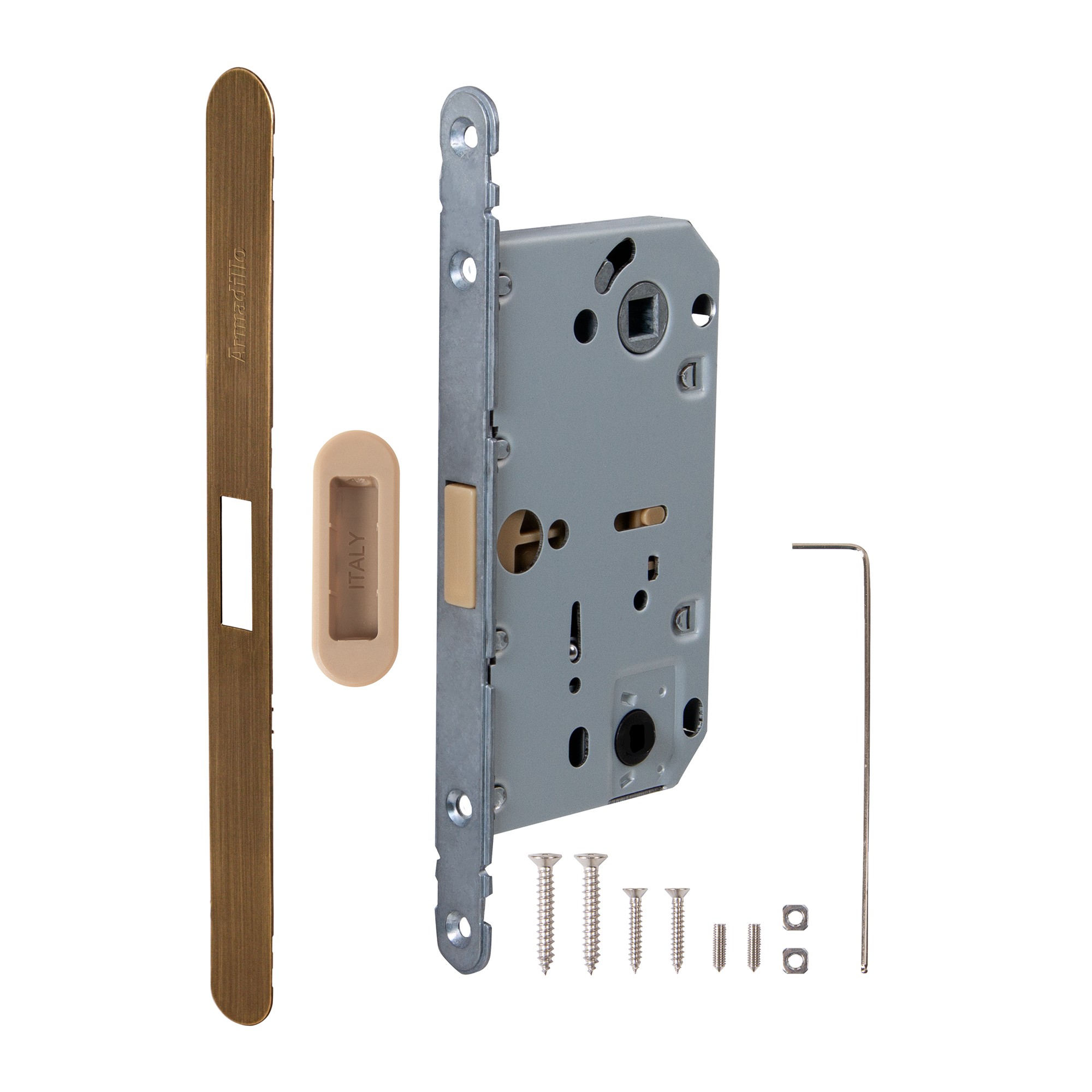 Магнитная Armadillo (Армадилло) защелка WC с ответной планкой GRAVITY.PRO G01.196.50.96 AB бронза 