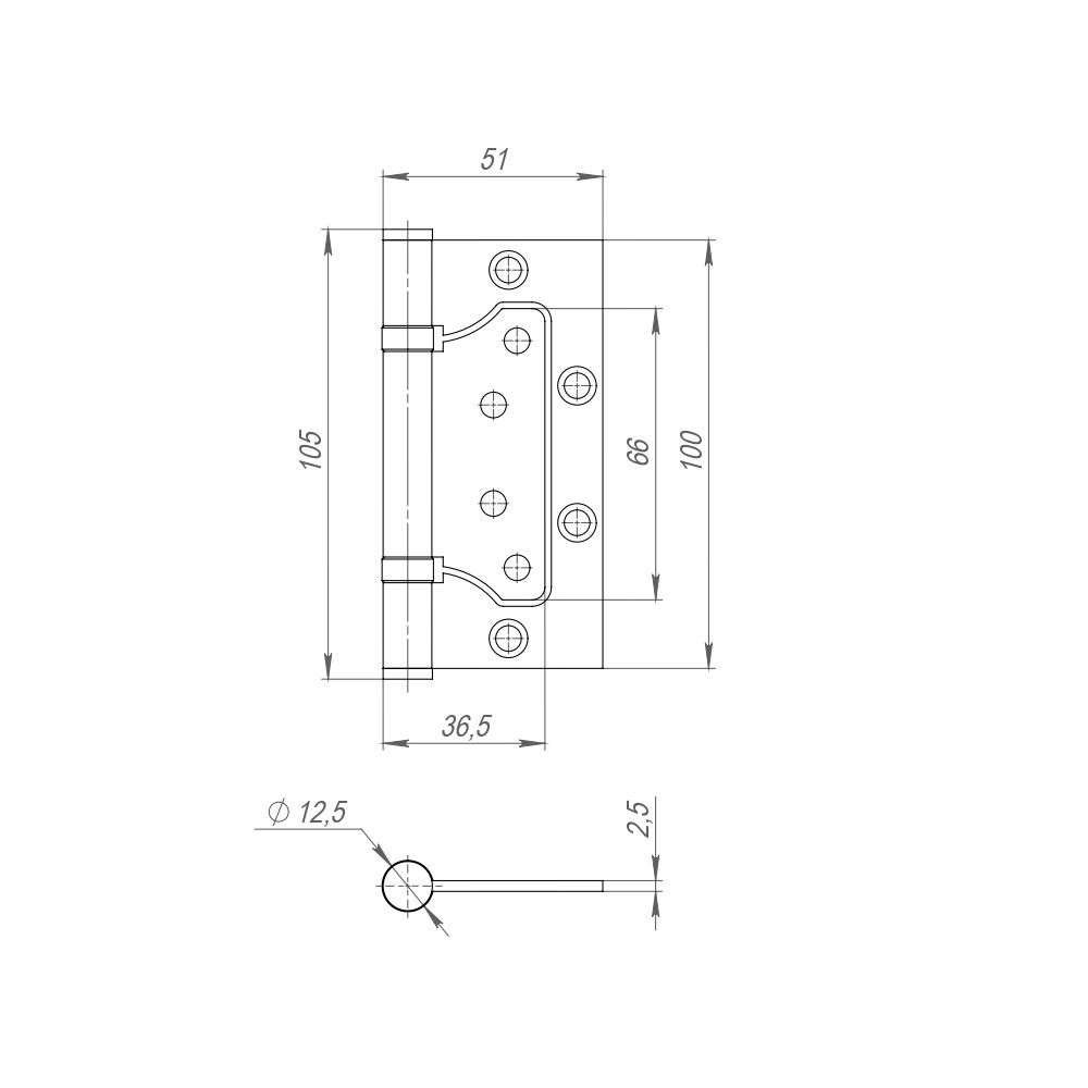 Петля Fuaro (Фуаро) из нержавейки универсальная без врезки IN4500W INOX 304 BL (500-2BB 100x2,5) черный 