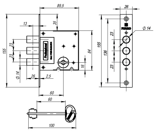 Замок Fuaro (Фуаро) врезной сувальдный MDV10/S-60.00.3R14 4key 