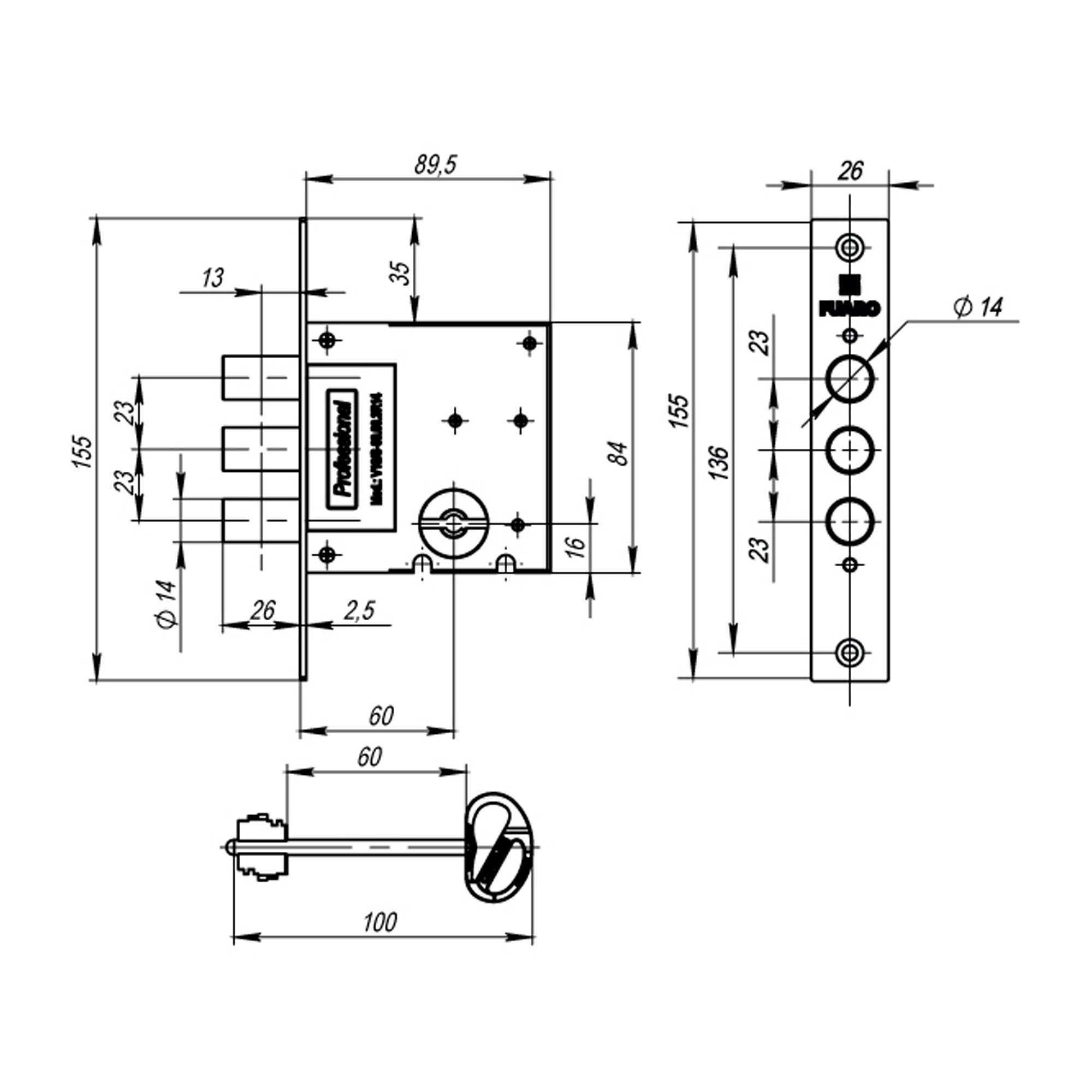 Замок Fuaro (Фуаро) врезной сувальдный MDV10/S-60.00.3R14 4key 