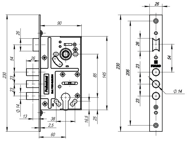 Корпус Fuaro (Фуаро) врезного замка c защёлкой MDV10/C-60.85.3R14 