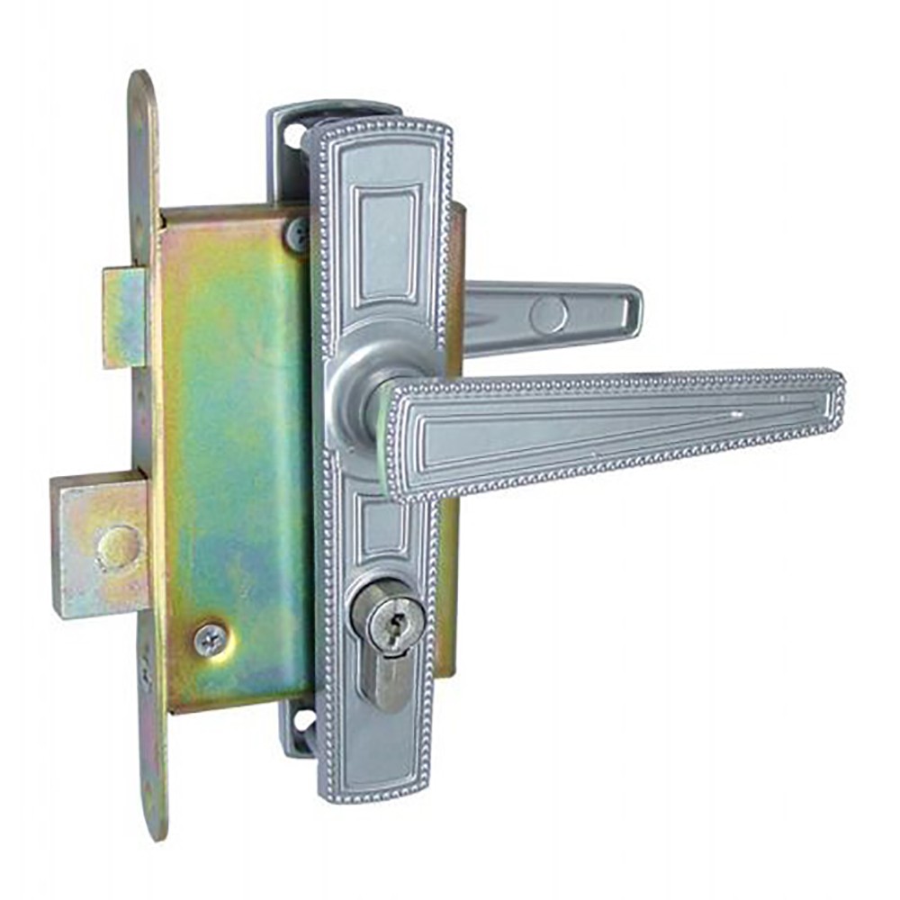 Замок Zenit (Зенит) врезной цилиндровый с защёлкой в компл с ручкой ЗВ4-3 (гальв.никель) аналог ДААЗ, 4кл. блистер 