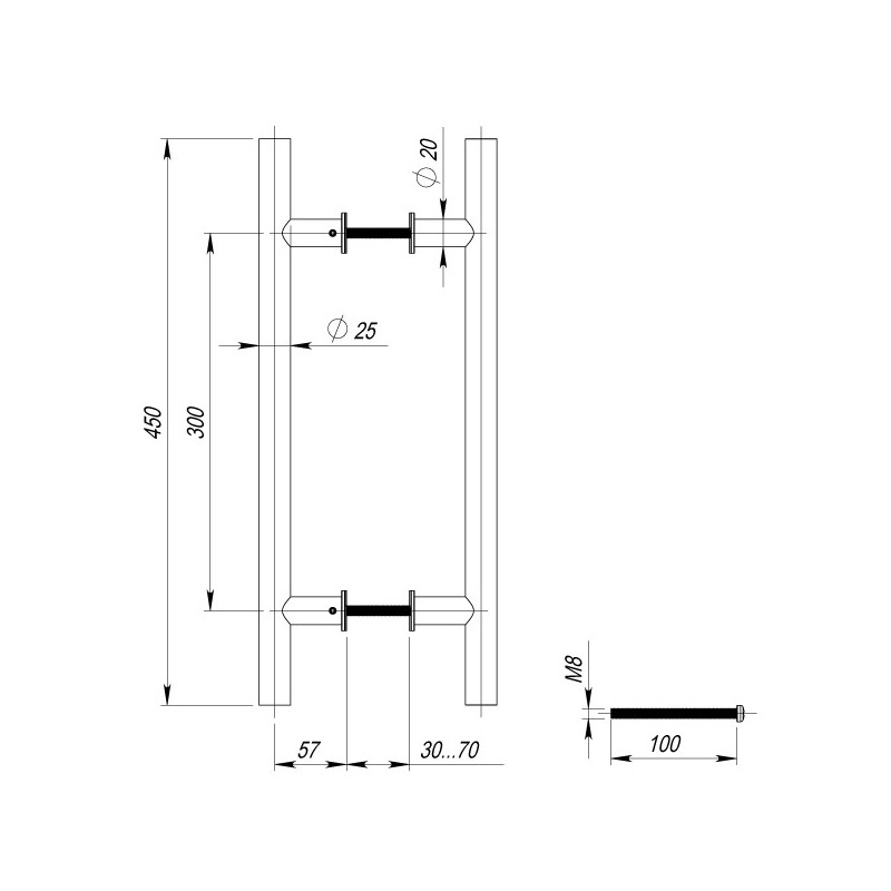 Ручка-скоба Fuaro (Фуаро) PULL.PH25/300.22 INOX 304 (PH-22-25/300-INOX) 