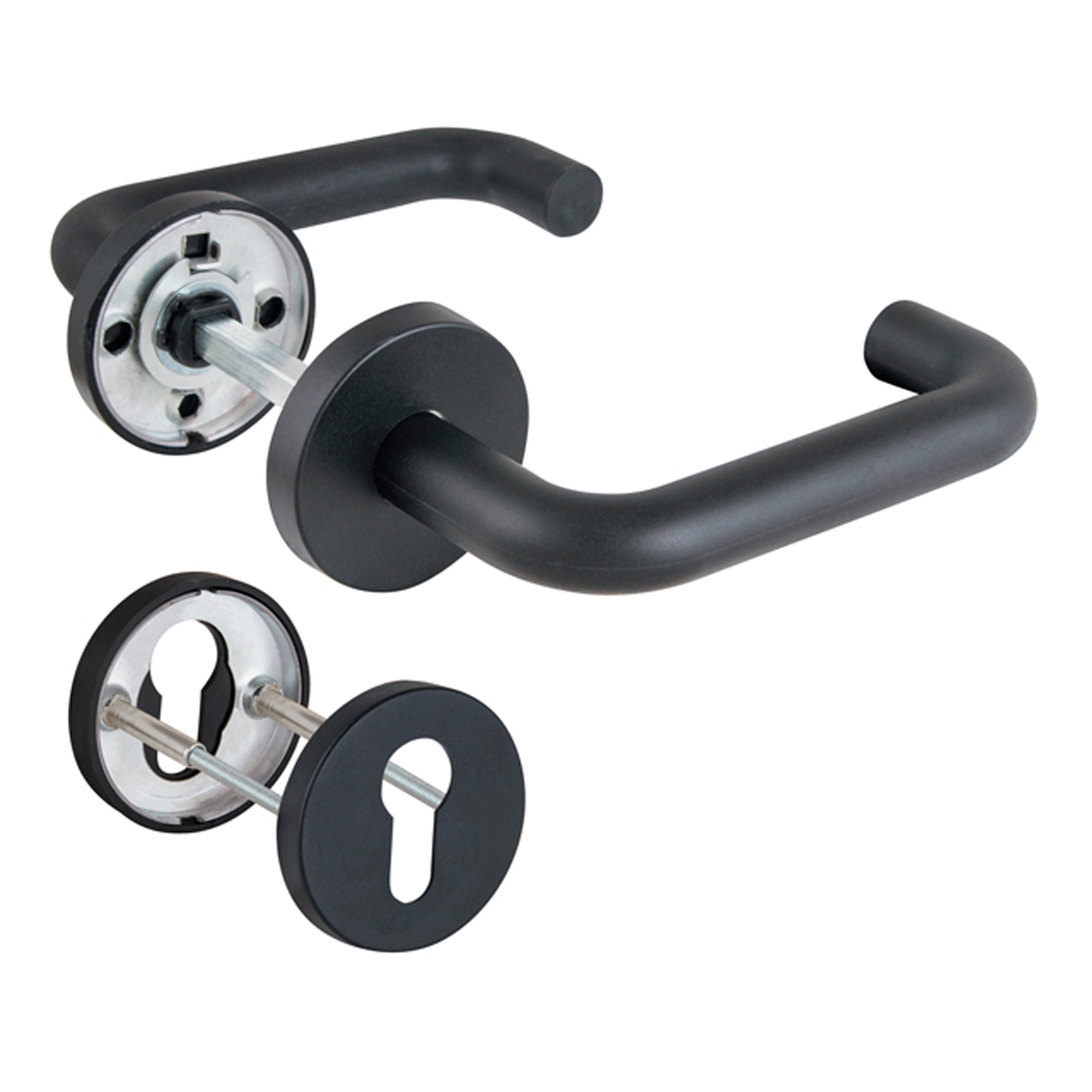 Комплект Fuaro (Фуаро) дверных ручек с накладками под цилиндр FR.DH57.0219 NE (DH-0219 NE) 8x140 мм, BL-24 черный Комплект Fuaro (Фуаро) дверных ручек с накладками под цилиндр FR.DH57.0219 NE (DH-0219 NE) 8x140 мм, BL-24 черный