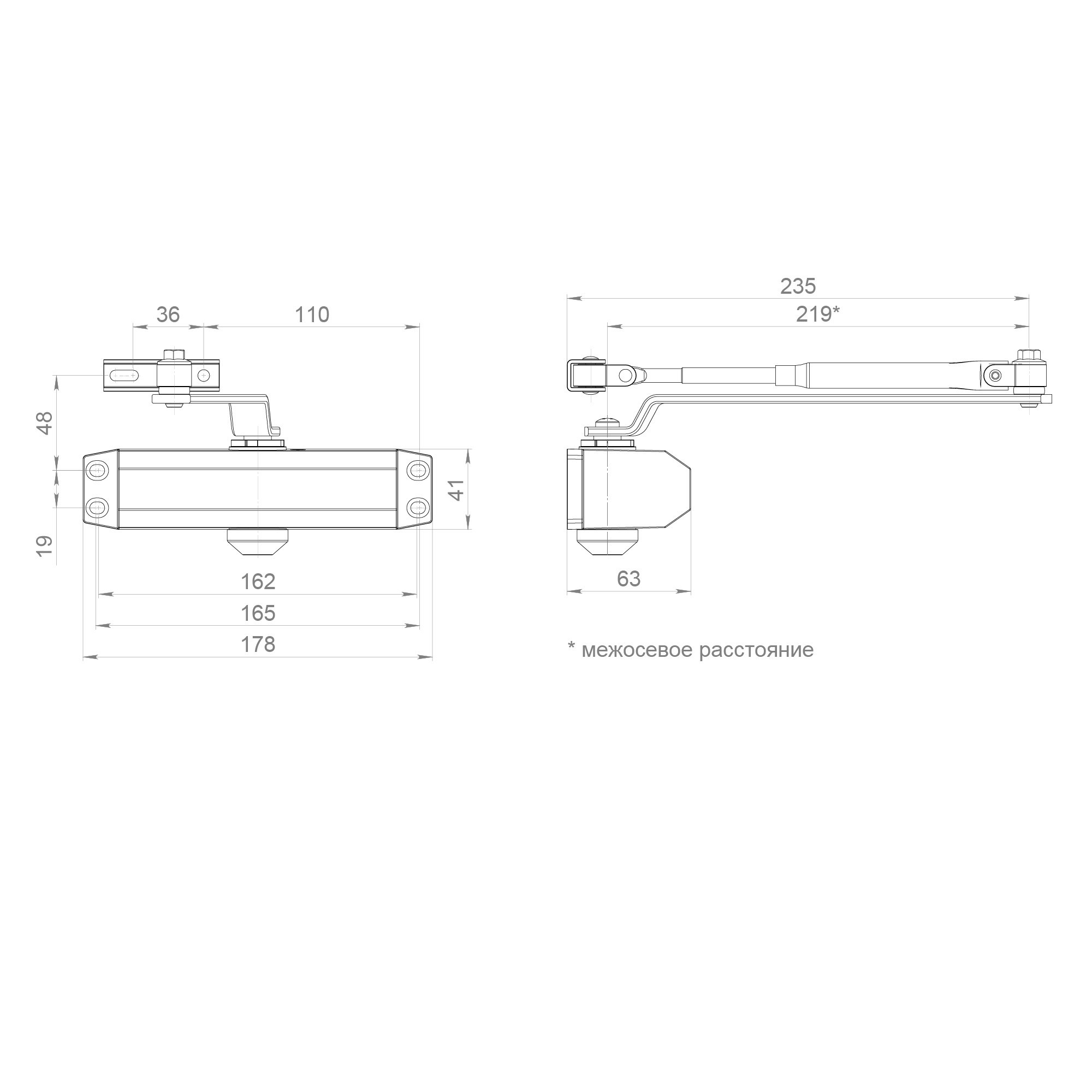 Доводчик Ajax (Аякс) дверной DCTR 50-100 DA AL алюминий Доводчик Ajax (Аякс) дверной DCTR 50-100 DA AL алюминий