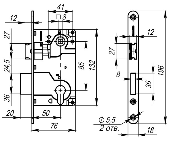 Корпус Armadillo (Армадилло) врезного замка c защёлкой METLH25-50 Box (LH 25-50) AB бронза 