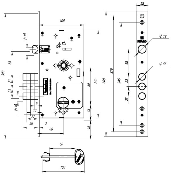 Замок Fuaro (Фуаро) врезной сувальдный MDV25/S-60.85.3R16 4key 