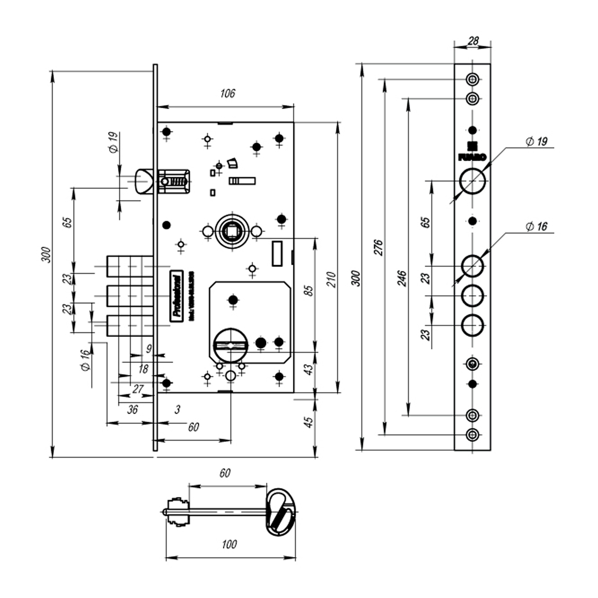 Замок Fuaro (Фуаро) врезной сувальдный MDV25/S-60.85.3R16 4key 