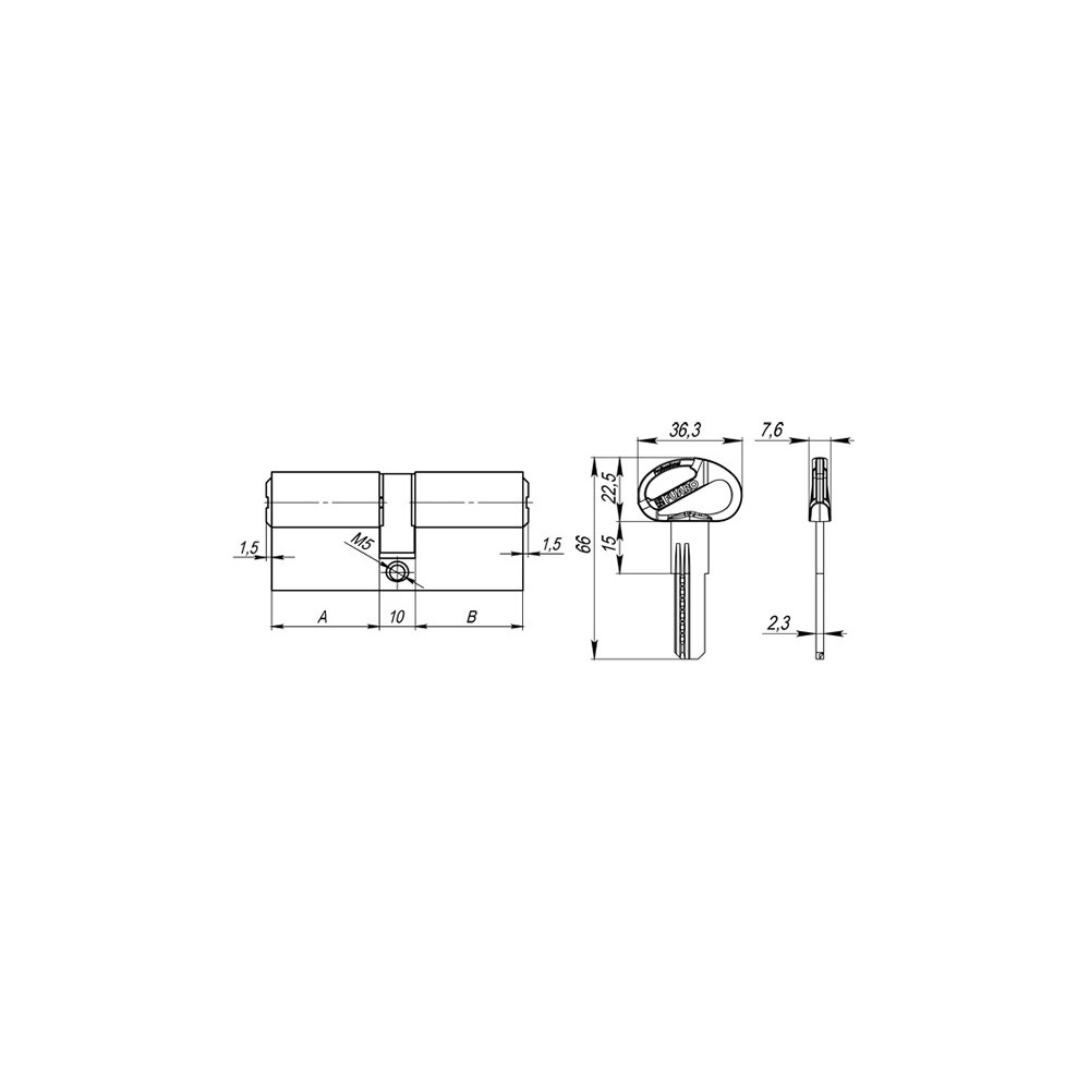 Цилиндровый Fuaro (Фуаро) механизм (D-PRO500/70) D-PRO5000Key70(30+10+30) BL черный 5Key 