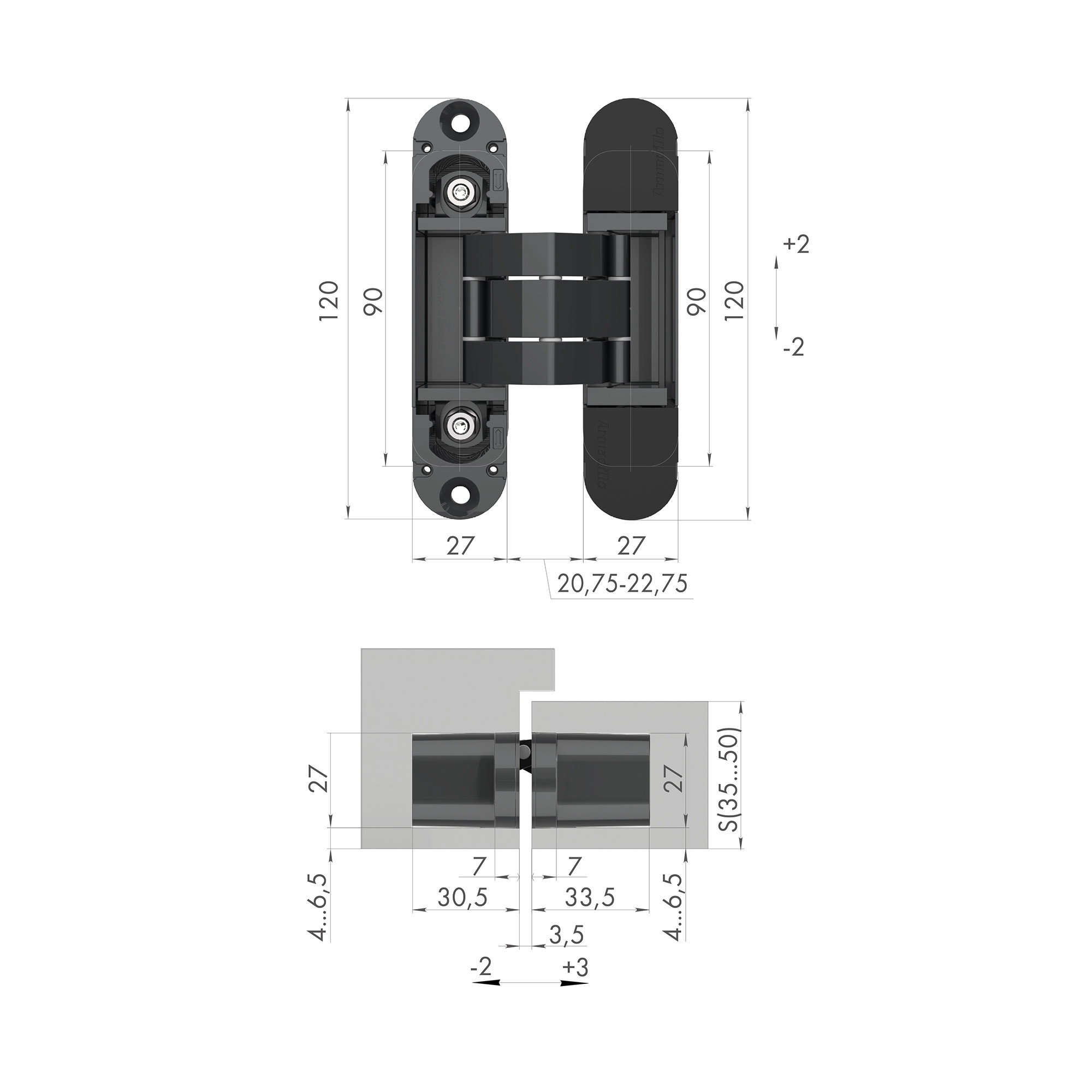 Петля Armadillo (Армадилло) скрытой установки U3D7000 BL (12060UN3D) черный TECH 