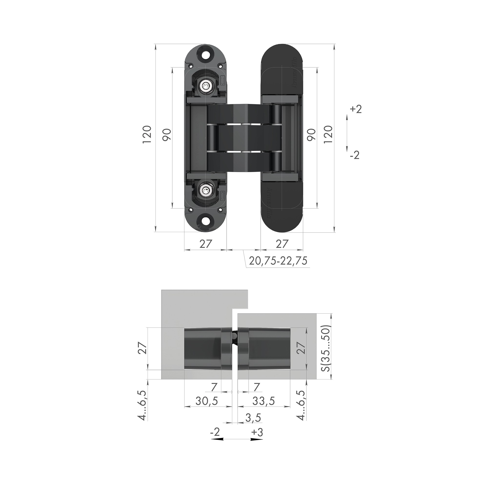 Петля Armadillo (Армадилло) скрытой установки U3D7000 BL (12060UN3D) черный TECH 