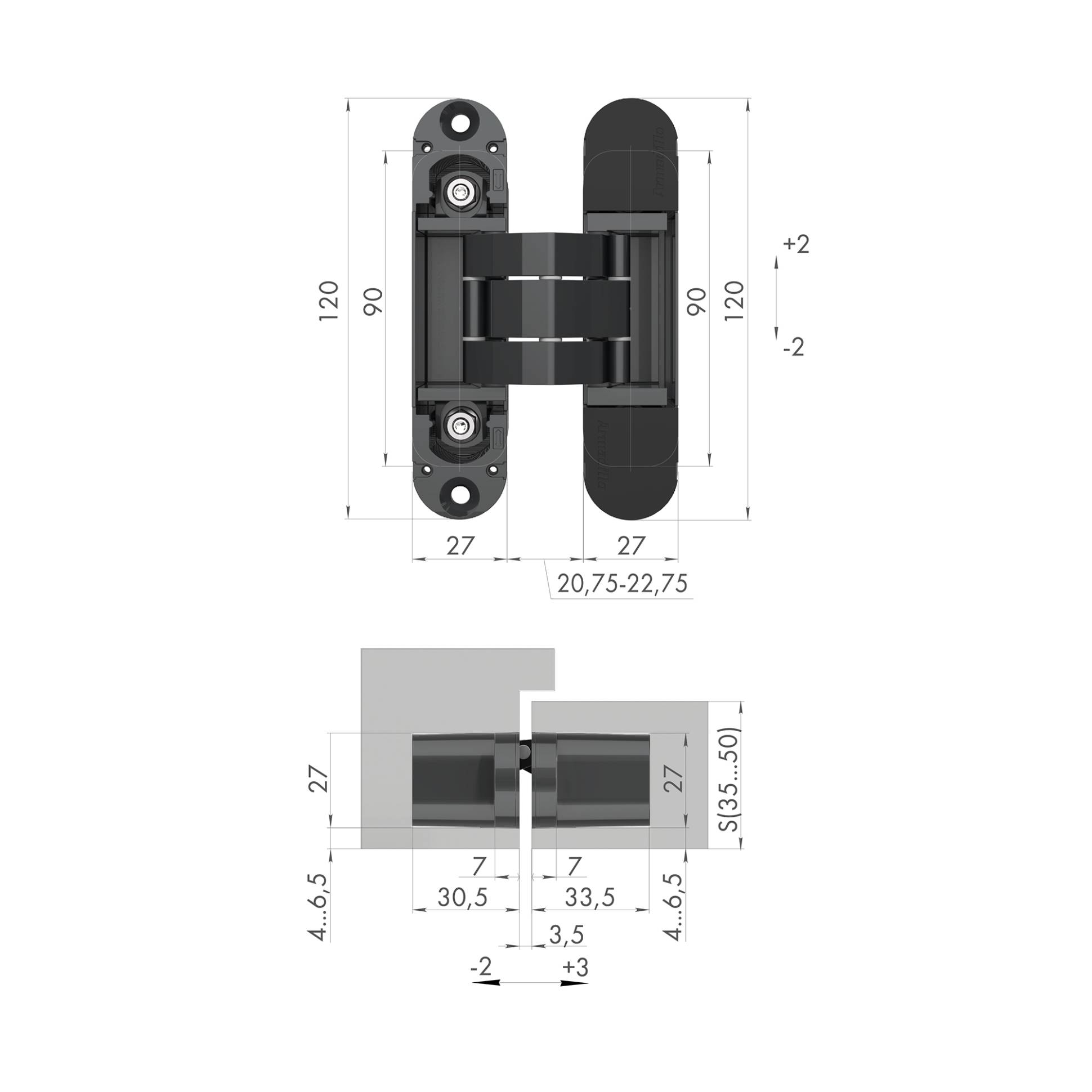 Петля Armadillo (Армадилло) скрытой установки U3D7000 BL (12060UN3D) черный TECH 