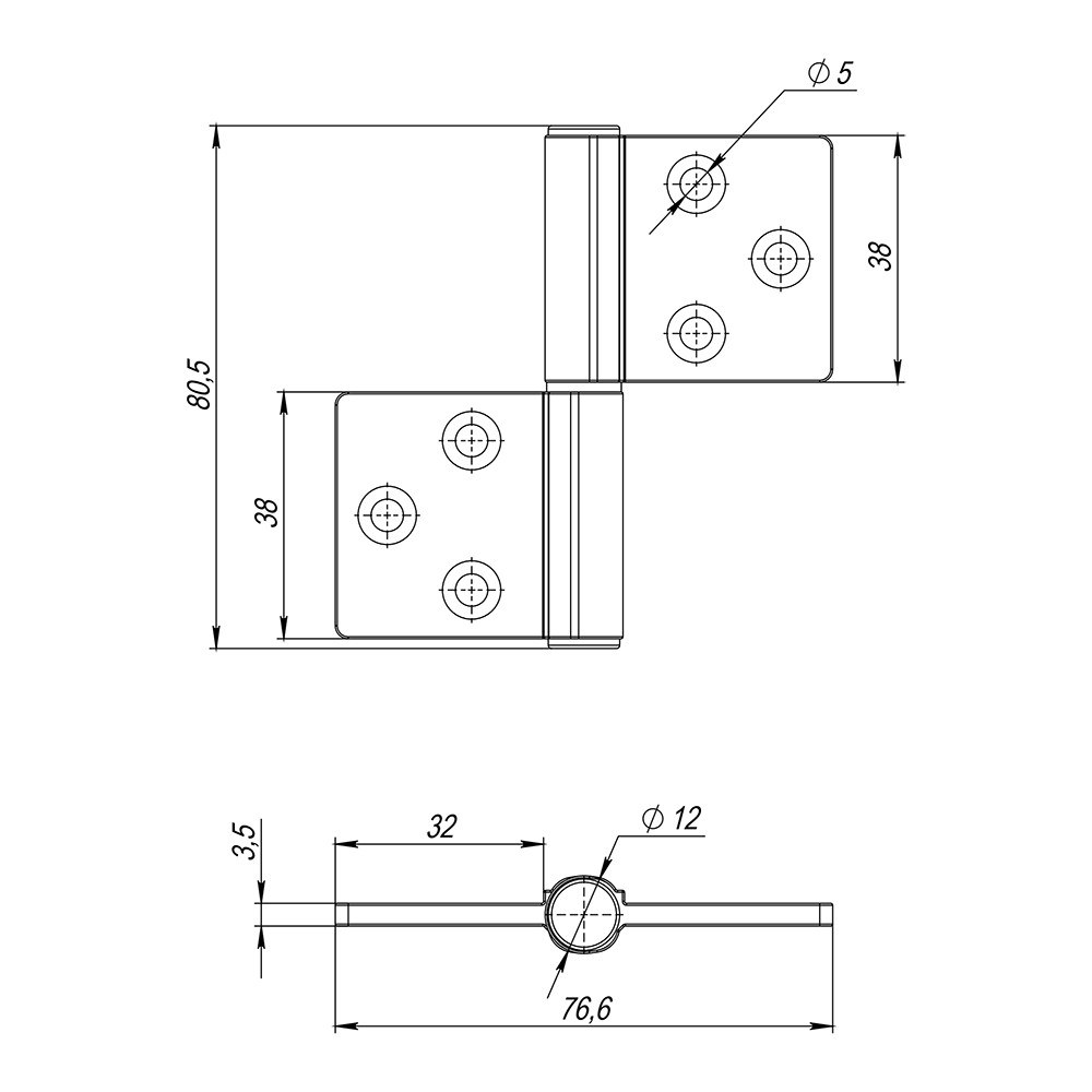 Петля Armadillo (Армадилло) универсальная флажковая FL.IN3800.UR BL черный 
