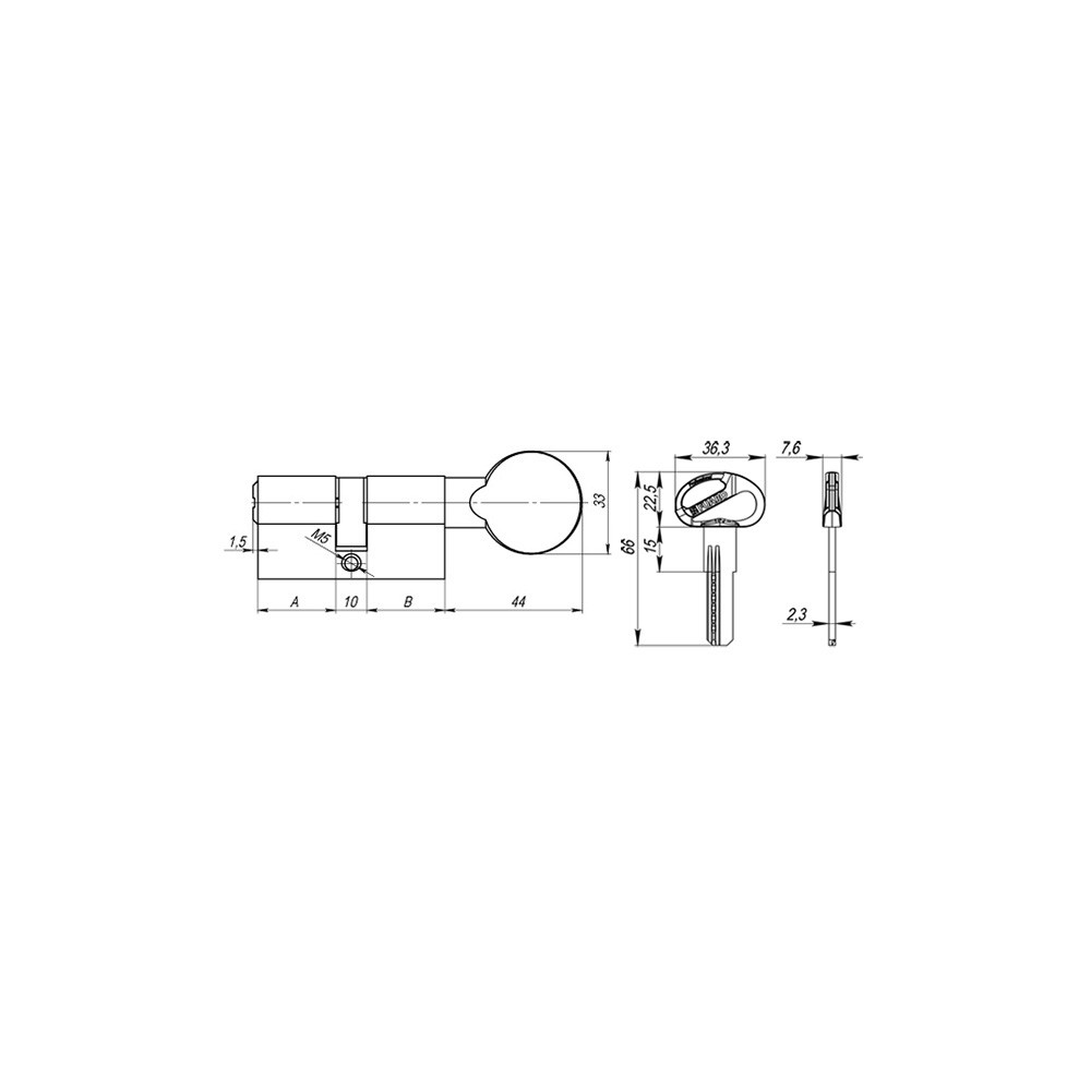 Цилиндровый Fuaro (Фуаро) механизм (D-PRO502/70) D-PRO5002Knob70(30+10+30) BL черный 5Key 