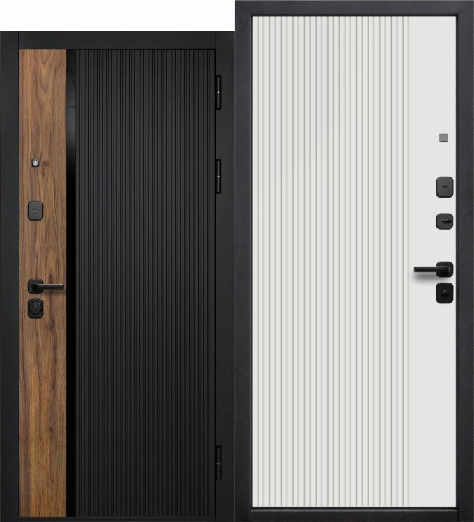 Кантри Сатин черный, орех каньон коньяк, черное стекло / Эмалит Белый