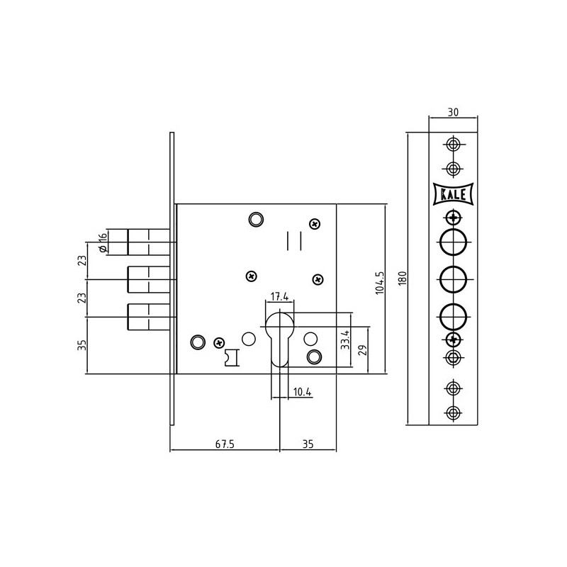 Корпус Kale kilit (Кале килит) врезного цилиндрового замка 447 w/b 
