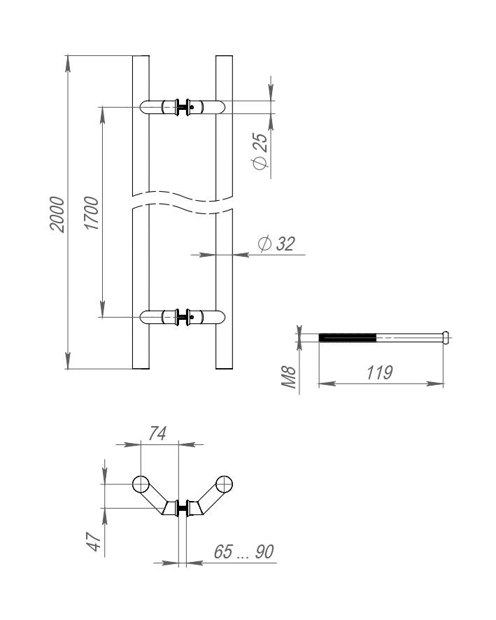 Ручка-скоба Fuaro (Фуаро) PULL.PH32/2000.45 INOX 304 