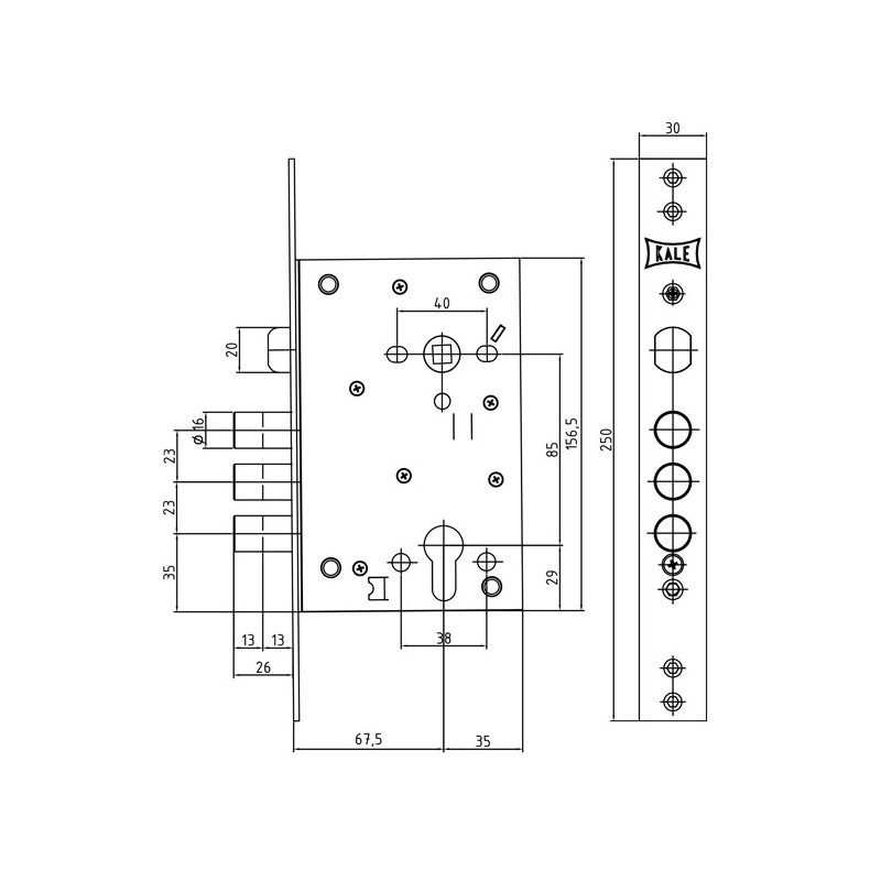 Корпус Kale kilit (Кале килит) врезного цилиндрового замка с защёлкой 442 w/b 