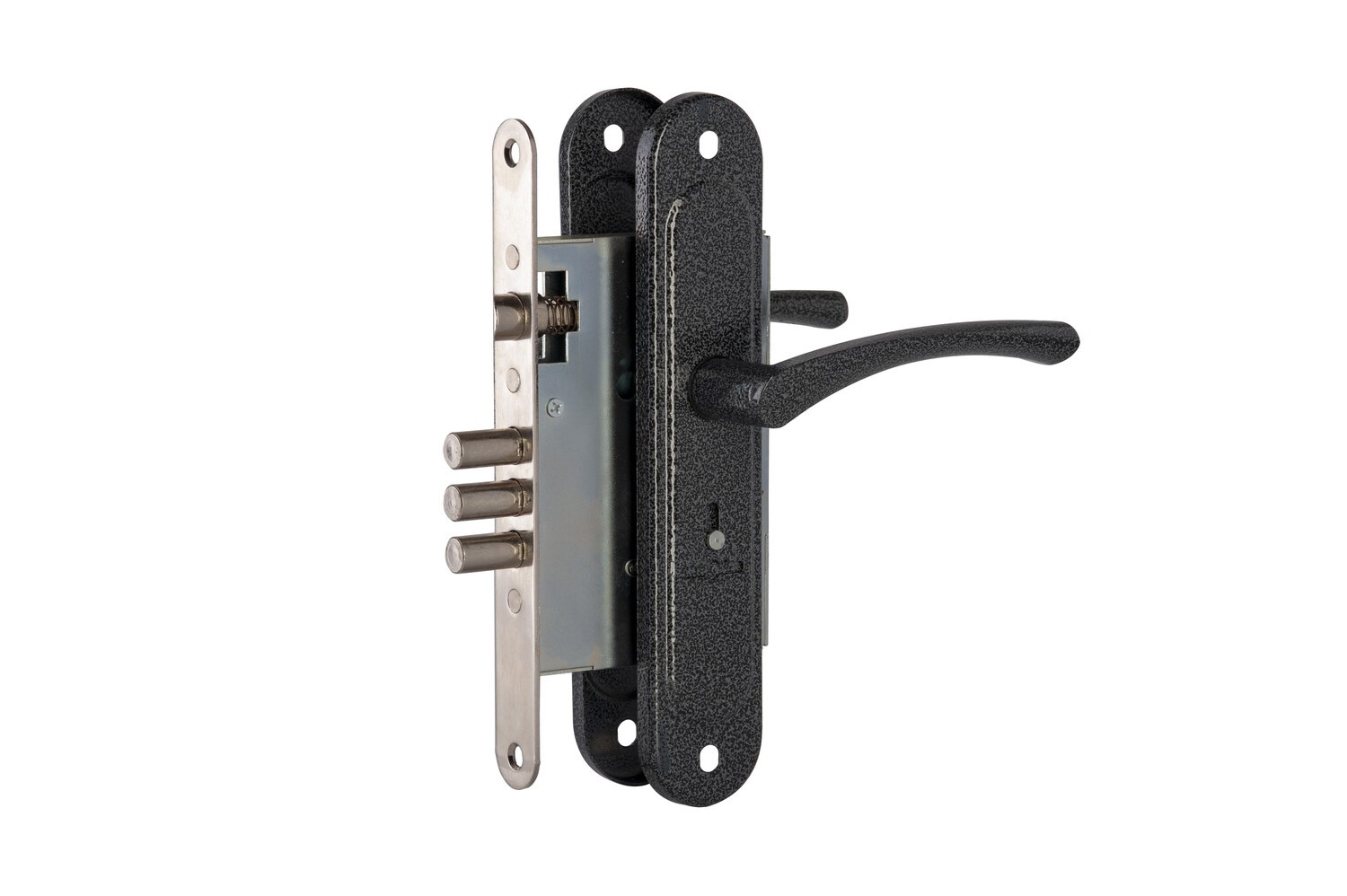 Замок Zenit (Зенит) врезной сувальдный с защёлкой в комплекте с ручкой ЗВ9.009/17 (серебро), 4 кл. 