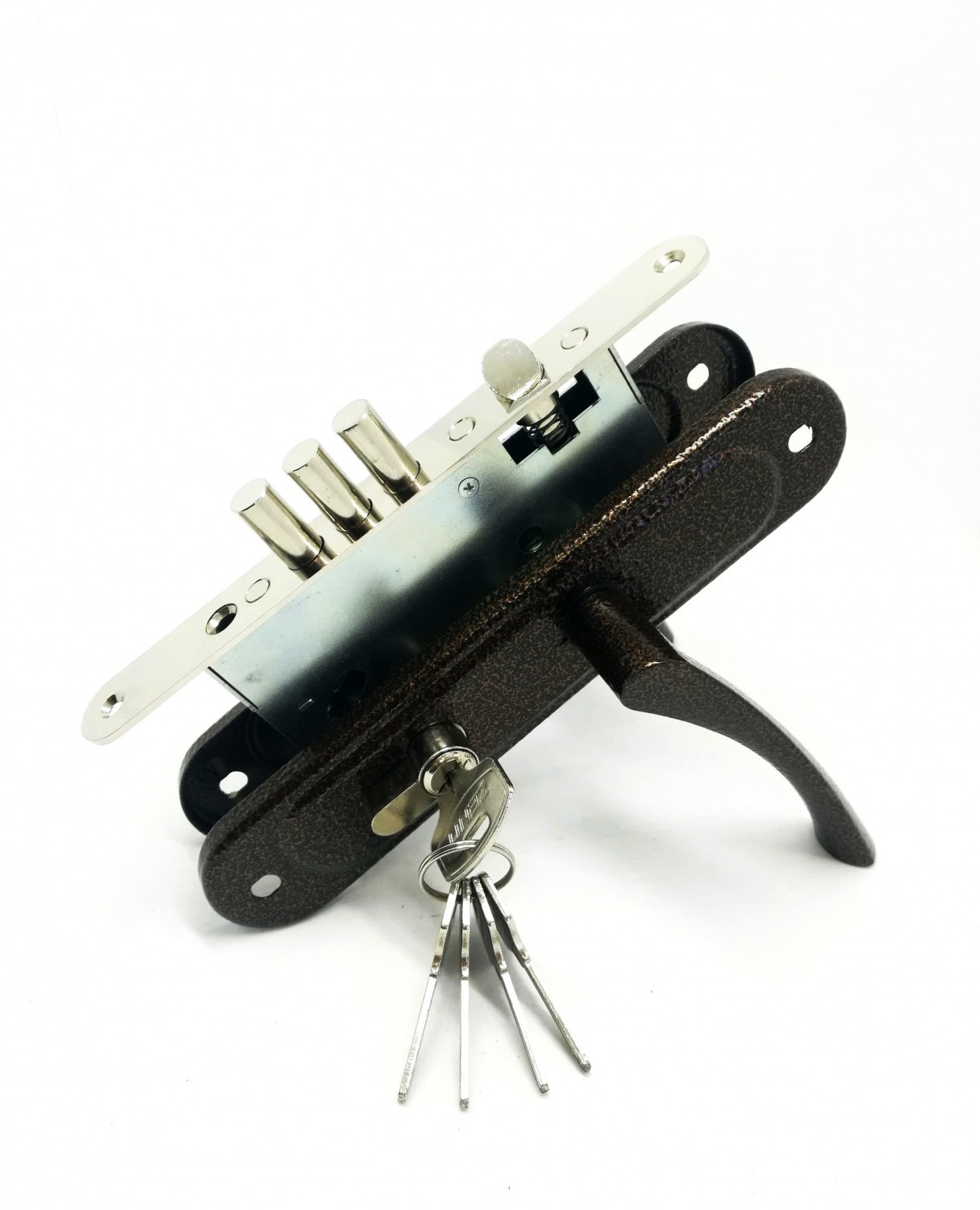 Замок Zenit (Зенит) врезной цилиндровый с защёлкой в комплекте с ручкой ЗВ4.009/17 (медь), 4 кл. 