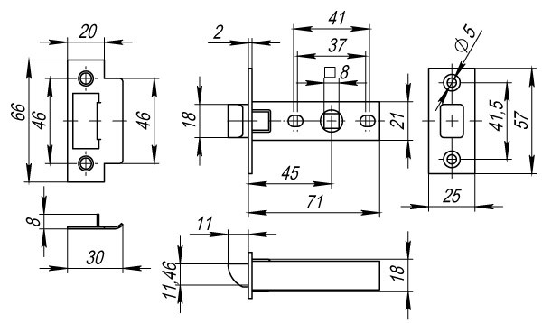 Защелка Fuaro (Фуаро) врезная PLASTP12-45-25 WH белый Защелка Fuaro (Фуаро) врезная PLASTP12-45-25 WH белый