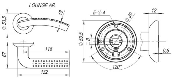 Ручка Fuaro (Фуаро) раздельная R.AR54.LOUNGE (LOUNGE AR) 130mm SN/CP-3 матовый никель/хром 