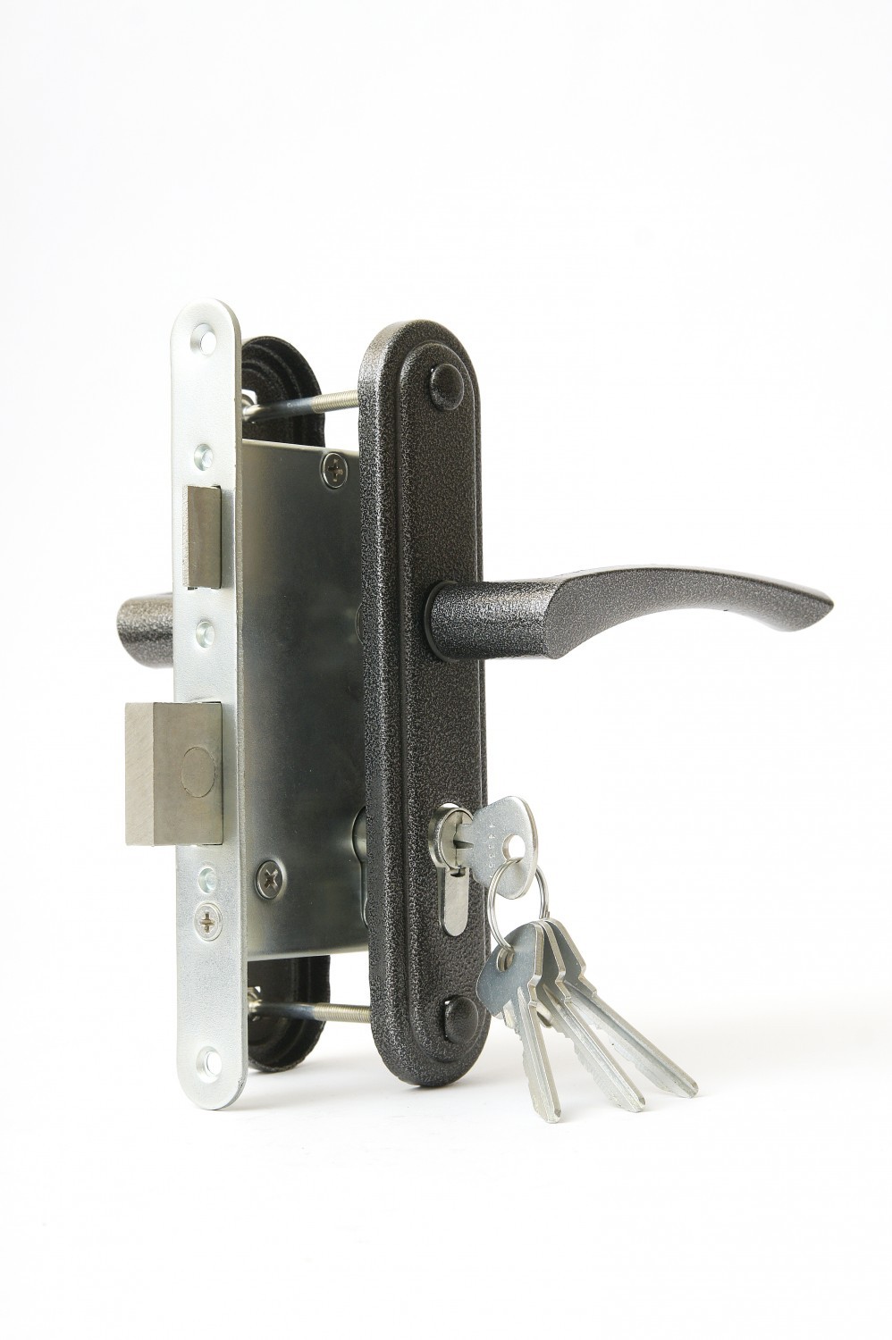 Замок Zenit (Зенит) врезной цилиндровый с защёлкой в комплекте с ручкой ЗВ4-3.07 (серебро), 4 кл. 