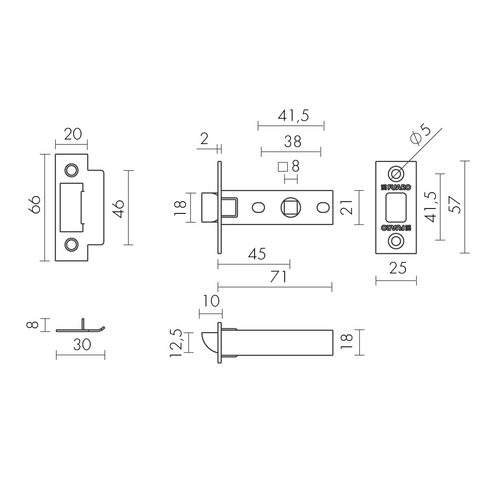 Защелка Fuaro (Фуаро) врезная METF12-45-25 (F12-45-25) BL черный 