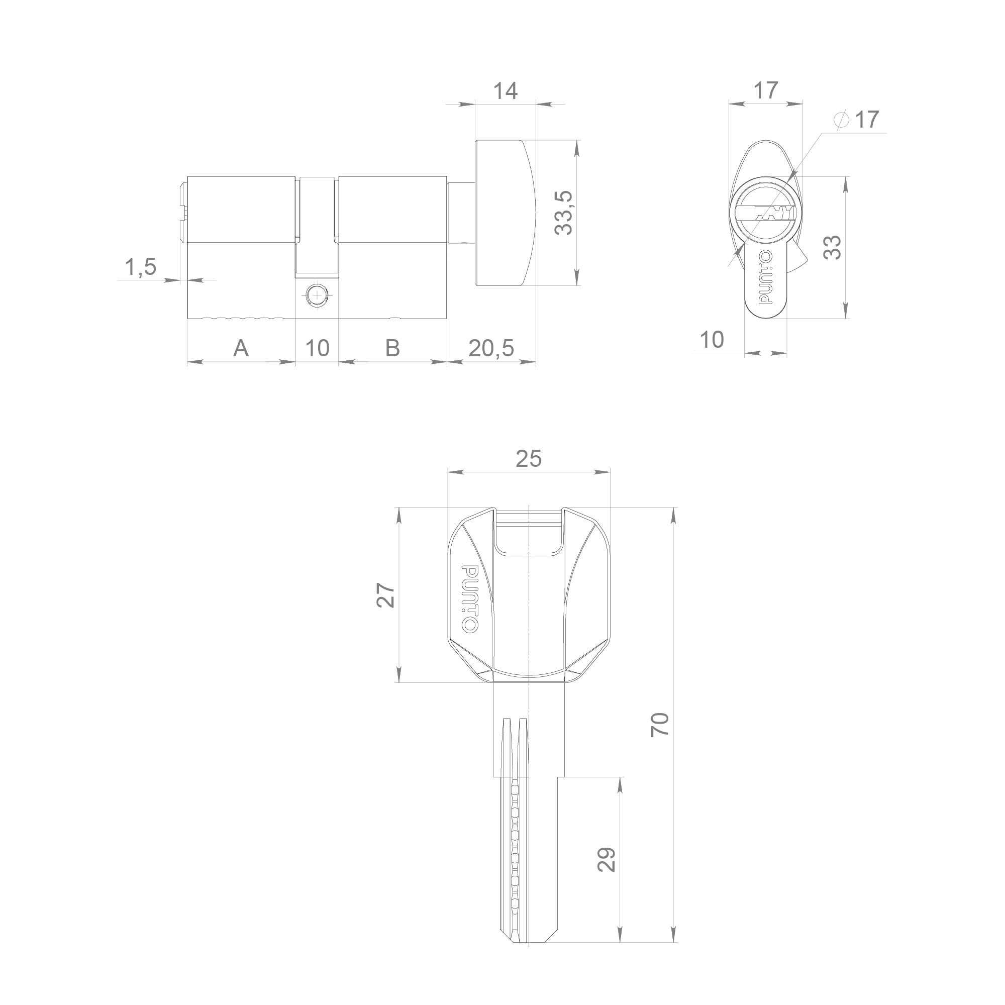 Цилиндровый Punto (Пунто) механизм (Z402/90) Z4002Knob90(35+10+45) с вертушкой CP хром 