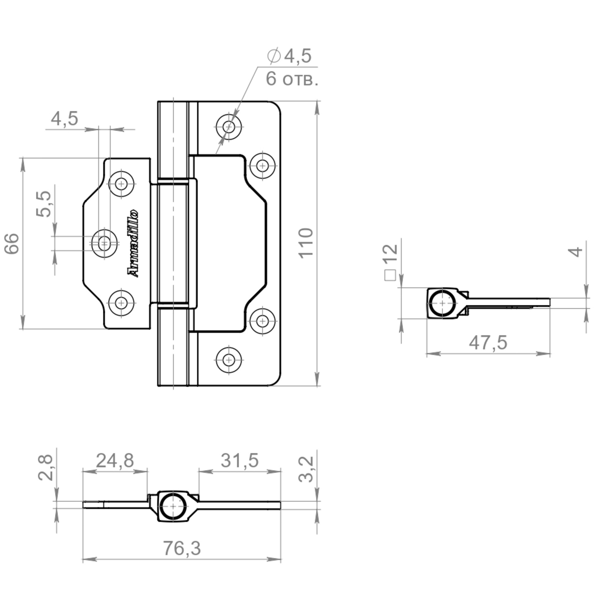 Петля Armadillo (Армадилло) универсальная без врезки IN4300.US BL черный Петля Armadillo (Армадилло) универсальная без врезки IN4300.US BL черный