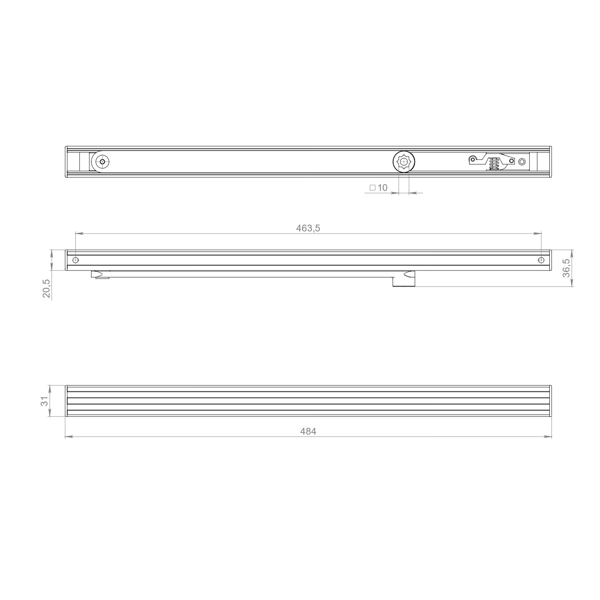 Тяга скользящая Fuaro (Фуаро) для доводчиков DCQ20-4 (40-80 кг) AL (алюминий) 