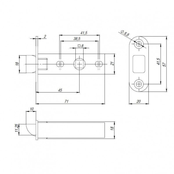 Защелка Punto (Пунто) PLASTPL45-R20 (PL45-R20) (врезная) SN мат. никель тех.упаковка без ответной планки 